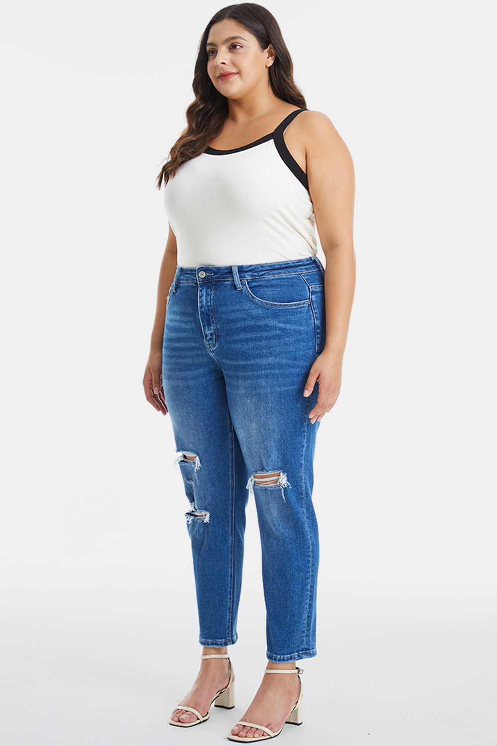 BAYEAS Full Size Distressed High Waist Mom Jeans